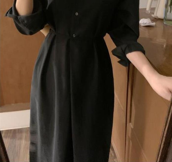 Waist-Cinched Long Sleeve Dress