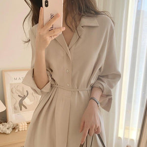 Waist-Cinched Long Sleeve Dress