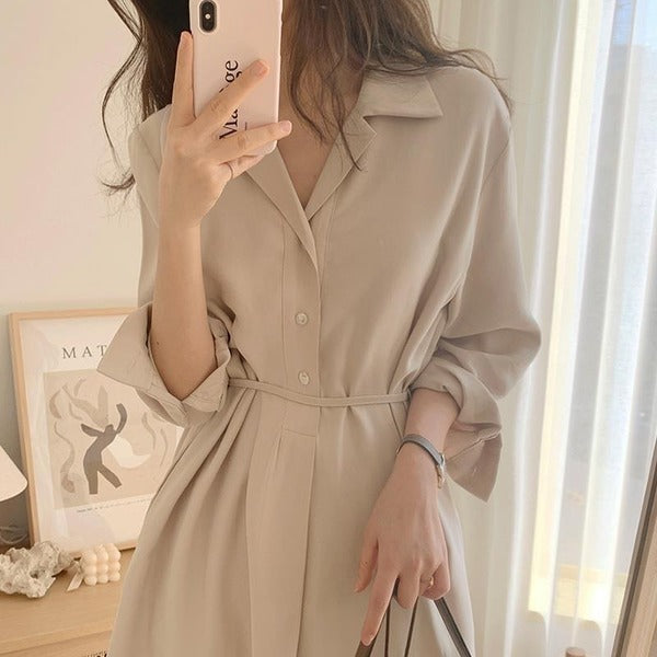 Waist-Cinched Long Sleeve Dress