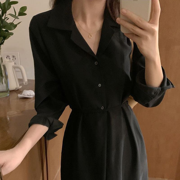 Waist-Cinched Long Sleeve Dress