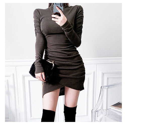 Autumn/Winter High-Necked Dress: Elegant, Long Sleeve