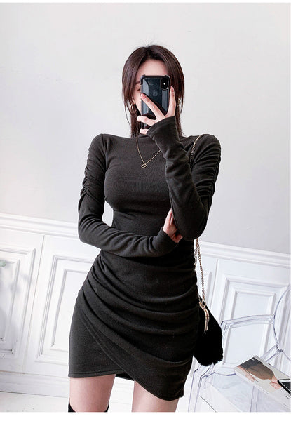 Autumn/Winter High-Necked Dress: Elegant, Long Sleeve