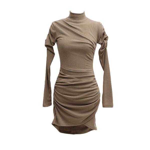 Autumn/Winter High-Necked Dress: Elegant, Long Sleeve