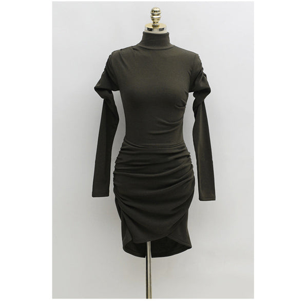 Autumn/Winter High-Necked Dress: Elegant, Long Sleeve