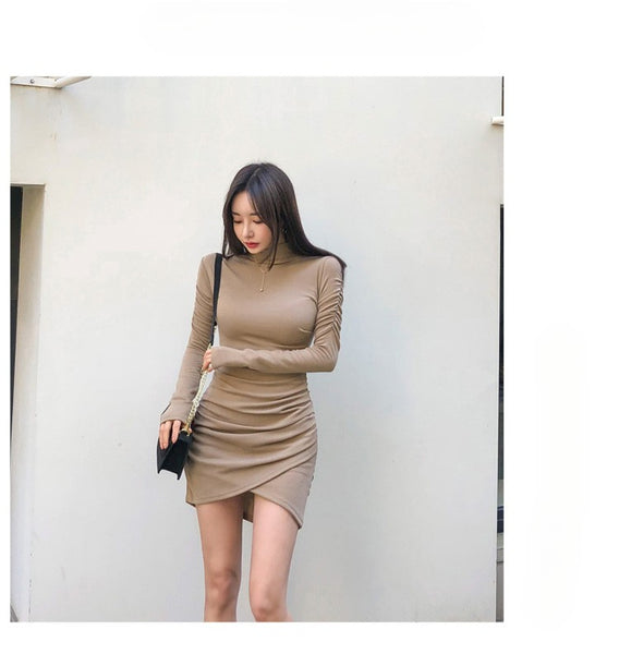 Autumn/Winter High-Necked Dress: Elegant, Long Sleeve