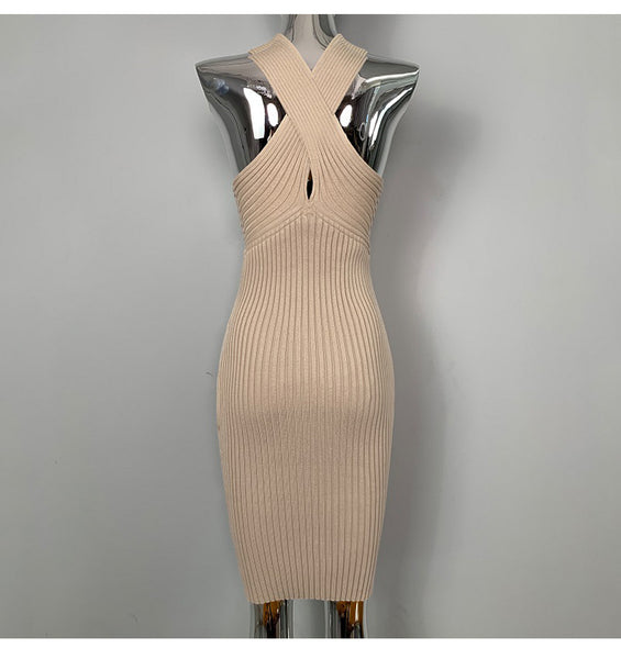 Chic Halter Neck Knit Bodycon Mini Dress