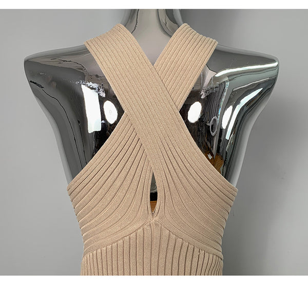 Chic Halter Neck Knit Bodycon Mini Dress