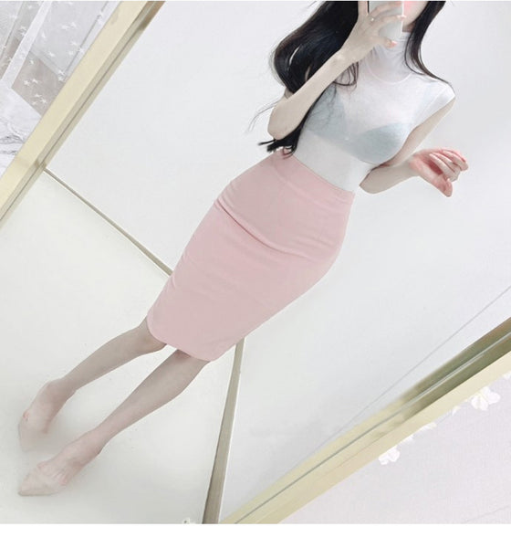 Elegant and Simple High-Waisted Bodycon Slit Midi Skirt