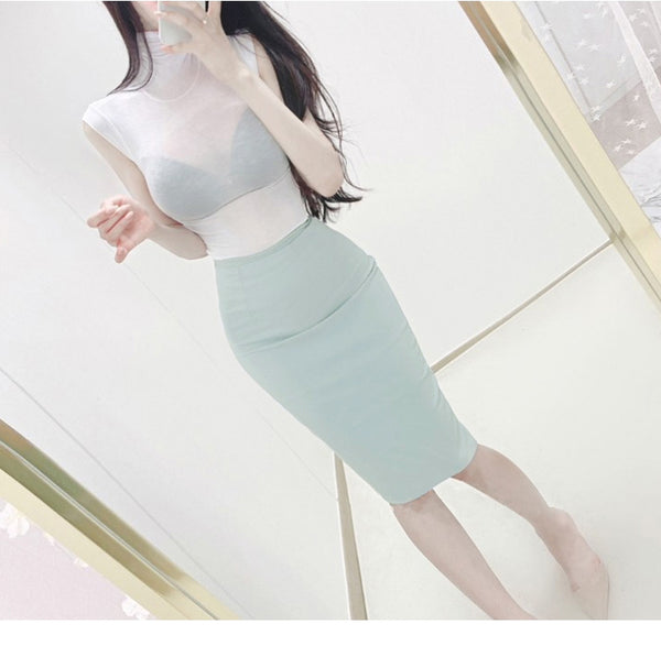 Elegant and Simple High-Waisted Bodycon Slit Midi Skirt