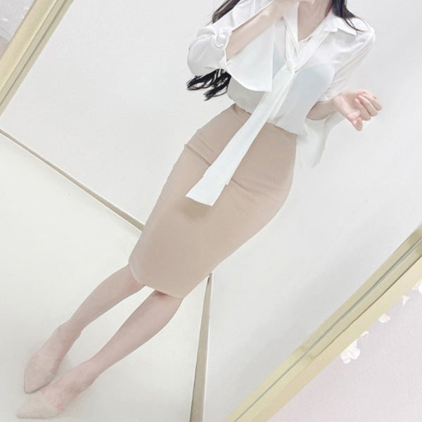 Elegant and Simple High-Waisted Bodycon Slit Midi Skirt