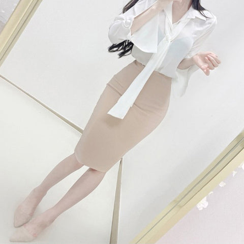 Elegant and Simple High-Waisted Bodycon Slit Midi Skirt