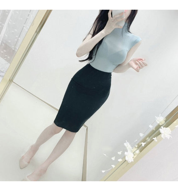 Elegant and Simple High-Waisted Bodycon Slit Midi Skirt