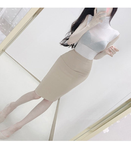 Elegant and Simple High-Waisted Bodycon Slit Midi Skirt