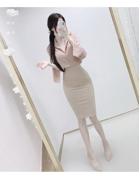 Elegant and Simple High-Waisted Bodycon Slit Midi Skirt