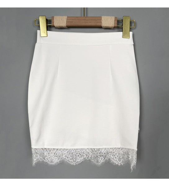 Sexy and Elegant White Lace Trim High-Waisted Bodycon Skirt